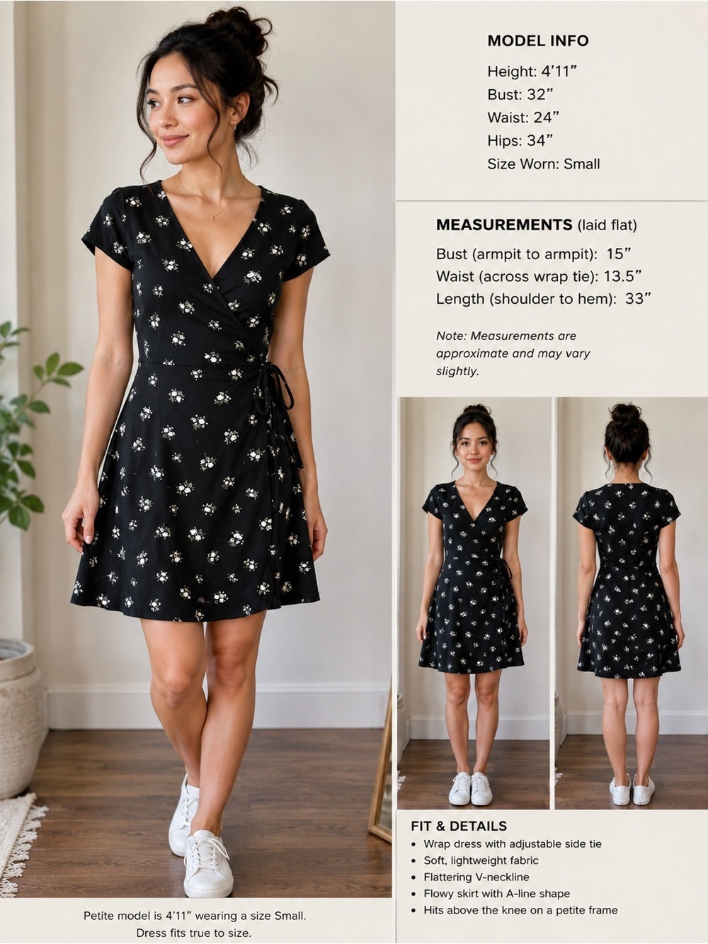 Hollister Black Floral Wrap Dress Size Small Cottagecore Soft Girl